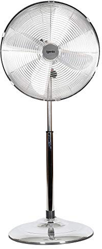 Igenix DF1660 16” Retro Chrome Pedestal Fan – 3 Speed Settings, Quiet, Oscillating, Cooling, Adjustable Height – Ideal for Home & Office – All-Metal Design