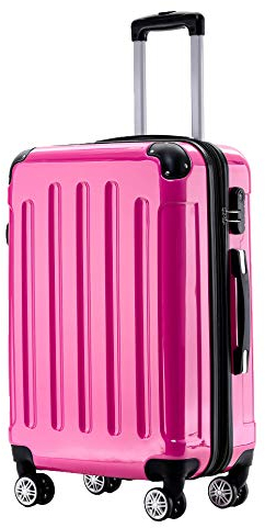 BEIBYE Hartschalen Koffer Trolley Rollkoffer Reisekoffer 4 Zwillingsrollen Polycabonat (Pink, Handgepäck 55cm-40L)