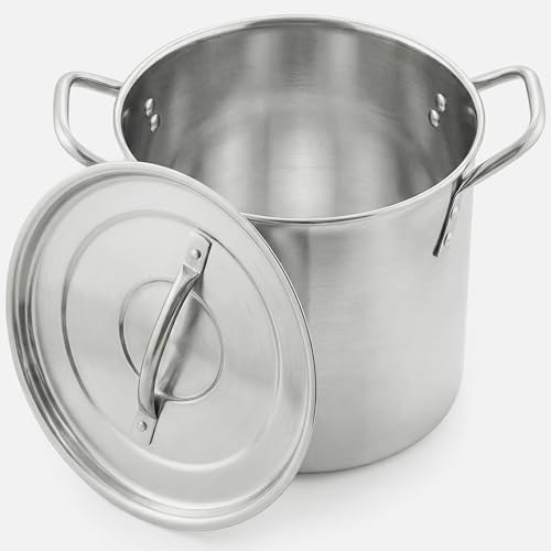Winsome Stainless Steel Stock Pot with Lid - 19 litres - Bottom Deep Stew Sauce Soup Pasta Cooking Pot Home Brew Boiling Pot Set