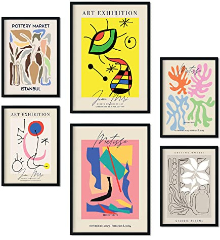 Nacnic Abstrakt konstaffisch set med 6 affischer tryck collage estetiska bilder för inredning A3 A4 utan ram