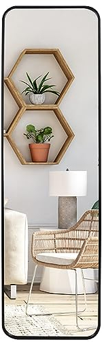 EXYGLO 120 x 35 cm Wandspiegel Ganzkörperspiegel mit Metallrahmen, HD Spiegel Hängespiegel für Schlafzimmer, Wohnzimmer und Eingangsbereich (Schwarz)