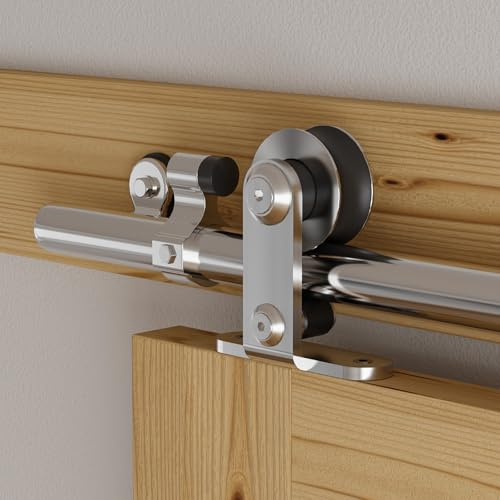 Rail Porte Coulissante Inox 212cm Kit Roulette Suspendue Systeme Noir pour 1 Porte Coulissante Interieur 106cm Large, Acier Inoxydable T Forme