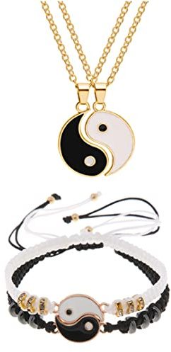 Teogneot Collar de Pulseras de Cadena de Mejor Amigo, Pulsera de cordón Ajustable para BFF, Amistad 2, Collar Yin Yang a Juego, Pulsera