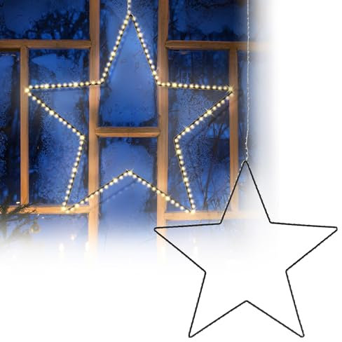 ECD Germany LED-Weihnachtsstern mit 204 warmweißen LEDs, 58cm, Strombetrieben, aus Metall, Innen/Außen IP44 Wasserdicht, Weihnachten Micro-LED Stern zum Aufhängen, Weihnachtsdeko Dekostern Fensterdeko
