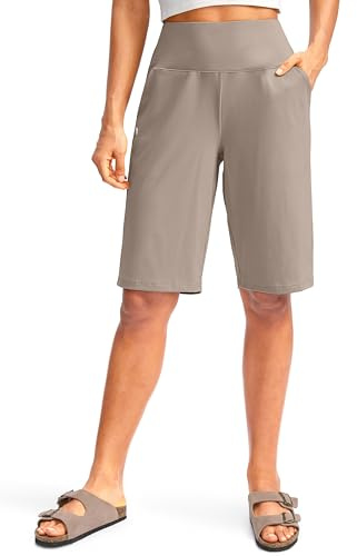 G Gradual Women's 12 Bermuda Long Shorts with Pockets High Waisted Stretch Knee Length Shorts for Women Summer Walking(Dark Khaki,XL)