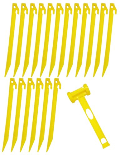 18Pcs 35cm Extra Long Durable Plastic Tent Pegs Spike Hook Awning Camping Caravan Pegs Accessory with Hammer