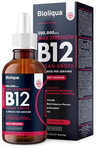 Vitamin B12 Liquid Drops - High Strength 5000mcg per Serving - Vegan Supplement - 60ml Bottle at 4X Concentration - 2 Month Supply of Premium Vitamin B12 Extract - Made in UK by Balance