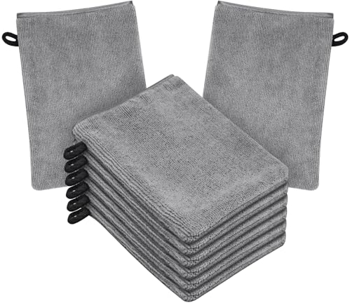 HOTUT Frottee Waschhandschuhe, 8er Set Waschhandschuhe，Waschlappen, Mikrofaser-Waschhandschuhe, Wiederverwendbare Make-up-Entferner Handschuhe, Weiches Gesichtshandschuh, 20x15CM