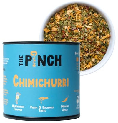 THE PINCH Chimichurri Especias Argentinas Sin Sal. Prepara una salsa Chimichurri 100% natural para barbacoas, asados y pinchitos de verduras. Un Sazonador saludable y fácil de usar. Paquete de 45g.