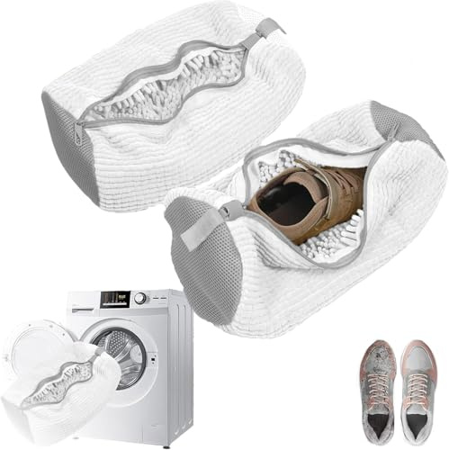 FemKey 2 Stycken Skotvättpåse, Tvättskopåse Med Dragkedja Och Inre Hårborste, Tvättpåsar För Skor Med Bärbart Kollisionsskydd För Sneakers 39 x 19 cm - Vit