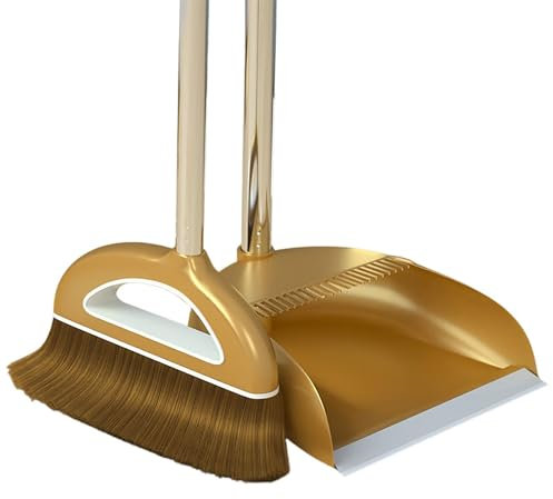 House Broom and Dustpan Set | Long Handled Dustpan and Brush Set | Sweeping Brush and Dustpan Set | Broom Dustpan Set with Comb Teeth | Vertical Long Handle Broom Kit for Home Kitchen Room Offices