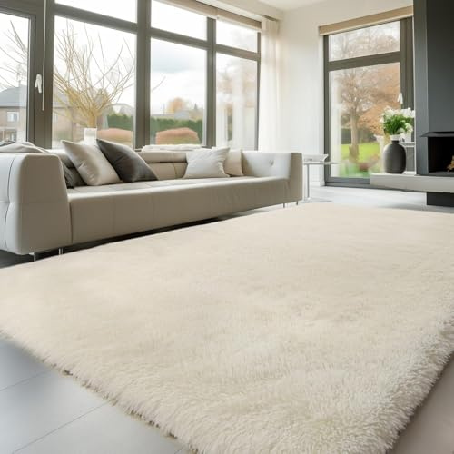 Treeboy Extra Large Rugs Living Room 200x300cm,Cream Shaggy Bedroom Rug | Washable Large Area Rugs, Anti Slip Modern Fluffy Rug,Non-Shedding Soft Shaggy Floor Carpet for Bedroom,Kids Room, Nursery