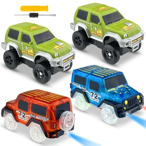 GZLCEU 4 STK Strax Bahn Auto Set, Kinder Auto Spielzeug Elektrisch Autos Kinder für 3 4 5 Jahre Jungen Mädchen Rennwagen Strecken, Autos Spielzeug Rennstrecke