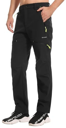 KUTOOK Pantalon Ski Homme Hiver Randonnée Moto Travail Impermeable Vêtements Snowboard Chasse Chaud Neige Softshell Polaire Escalade Cargo Noir M