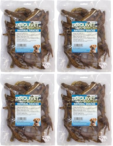 ARQUIVET Patas de Pollo deshidratadas (Bolsa 250 g) - Snacks Naturales crujientes para Perros - Alimento complementario - Premios y recompensas caninas (Paquete de 4)