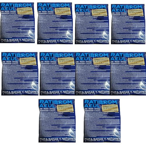 Pack 10 Unidades Ratibrom Azul Cebo Fresco 100g - Impex. Raticida eficaz contra Ratas y Ratones. Listo para Usar. Eficaz con Solo una Ingesta