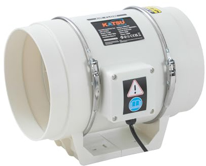 KATSU Tools 8-Inch Inline Air Duct Extractor Ventilator Fan, 130W Low Noise Duct Booster Fan, HVAC Ventilation Exhaust System for Home Shower Kitchen Basements and More