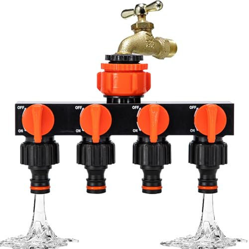4-Way Heavy Duty Garden Hose Splitter - Leak-Proof Tap Connector 1/3/4/1/2 Fittings | Individual On/Off Valves for Outdoor Water Distribution