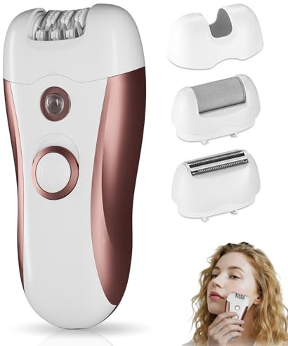 Epilator for Women - 4 in 1Face Epilator for Women with LED Light - Smooth Glide Facial Hair Remover for Face/Chin/Body/Bikini Area/Legs/Arm Portable Hair Shaver Trimmer Removal - Electric Foot File