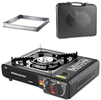 Camping Gas Stove Portable Cooker with Carrying Case, Windproof Camp Stove with Easy Ignition, Compact Outdoor Gas Stove for Picnic, Camping & BBQ Cooking