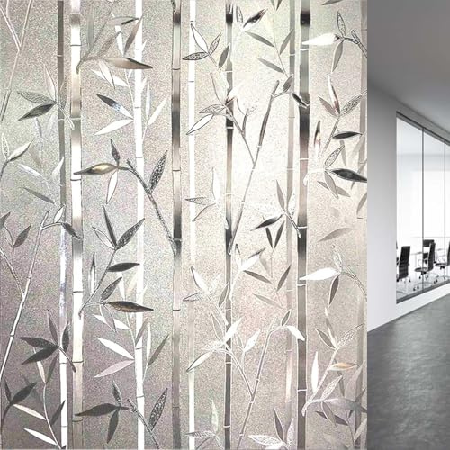 Lemon Cloud Window Privacy Film, Stained Glass Window Film Static Cling, Bamboo Decorative Frosting Opaque Coverings, Day and Night Privacy Removable Sun Heat Blocking for Home Office, 17.5 x 78.7