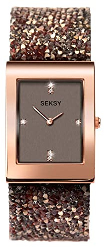 Reloj analógico para mujer Sekonda Seksy con juego de correa de piel y cristales Swarosvski 2580