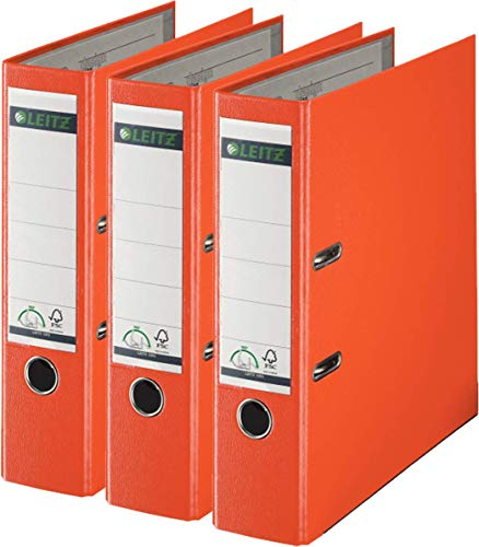 Leitz 1010 Qualitäts-Ordner Kunststoff breit mit patentierter 180º Präzisionsmechanik (3er Pack, 8 cm breit, orange)