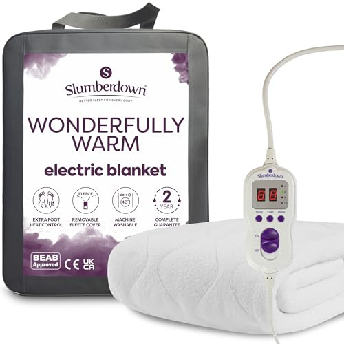 Slumberdown Luxury Electric Blanket Super King Size - Multi-Zone Single Control Fleece Blanket with 9 Heat Settings | BEAB-Approved, Easy Fit Straps & Washable Heated Blanket (160 × 170cm)