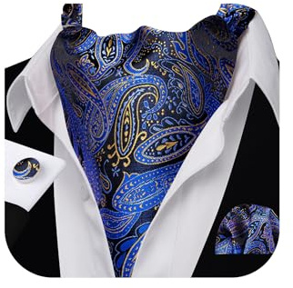 Barry.Wang Cravat for Men Tie Sets Paisley Scarf Self Tie Necktie Ascots | Silk Scarf,Paisley,Solid Color,with Pocket Square Cufflinks,for Formal,Wedding,Party,Prom,Business