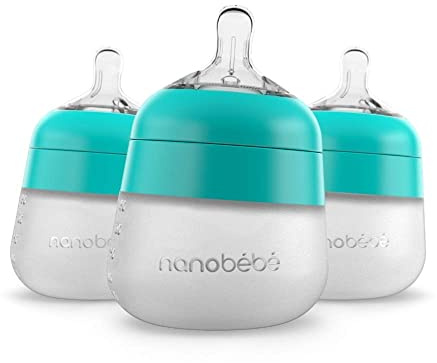 Nanobebe Flexy Silicone Baby Bottles, Anti-Colic, Natural Feel, Non-Collapsing Teat, Non-Tip Stable Base, Easy to Clean 3-Pack, 150ml in Teal