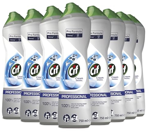 Cif Professinal Scheuermilch Original 750 ml x 8, sanfte Reinigungscreme mit Reibekörpern für Küche und Bad, auch für Emaille, Glaskeramik, Kunstoff, Laminat, PVC, Aluminium und lackierte Flächen