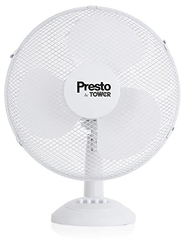 Tower Presto PT600003 16” Desk Fan with 3 Speed Settings and 80° Oscillation, 40W, White