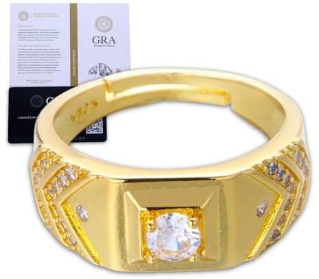 Halukakah Anillo para Hombre con 1 ct Moissanita Color D – Patrón V,Brillo de Laboratorio Plata de Ley Chapado en Oro 18k con Certificado,Regalo Elegante para Esposo,Novio,Diario o Momentos Especiales