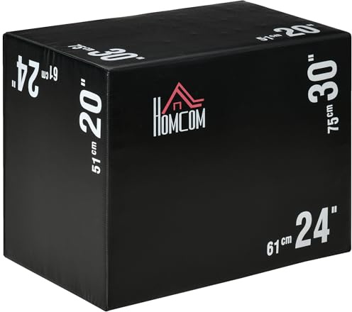 HOMCOM Plyo Box 3 in 1 con 3 Altezze 51cm 61cm 75cm, Jumping Box Pliometrico per MMA e HIIT, Piattaforma Pliometrica per l'Allenamento, per Home Gym Casa Palestra, Nero