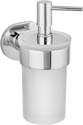 WENKO UV-Loc® Seifenspender Maribor, nachfüllbarer Spender aus satiniertem Glas für 150 ml Flüssigseife mit Wandhalter aus Zinkdruckguss zum Befestigen ohne Bohren mit Klebesystem, 8,5 x 17 x 9 cm