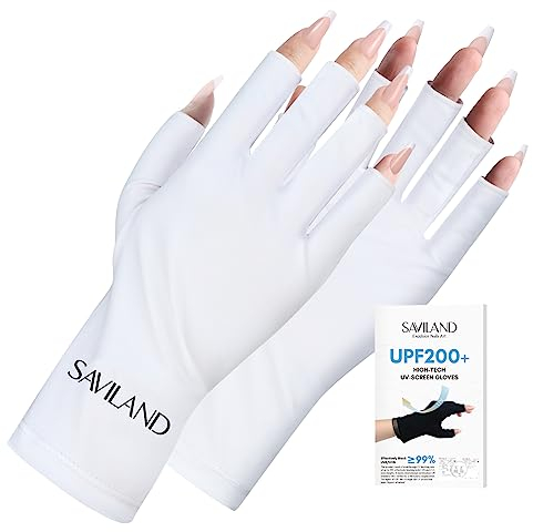 Saviland U V Shield Guantes de manicura profesional UPF200+ Protección UV Guantes sin dedos para esmalte de uñas, secado de uñas, ciclismo, conducción, pesca, fitness (Blanco)