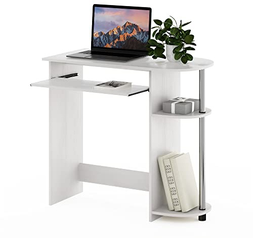 Furinno Computer Desk, Engineered Wood, White Oak/Stainless Steel, 80 (W) x 73 (H) x 40 (D) cm