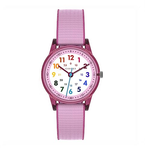 Cander Berlin MNA 0130 F Kinderarmbanduhr Klett Armbanduhr Kinder Mädchen 3 ATM wasserdicht Lernuhr analog pink