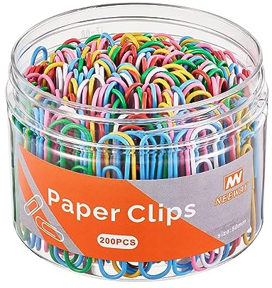 NEEWAY 200pcs Colored Paper Clips, 2 Inch Large Paper Clip, Jumbo Paperclips, Paper Clips Assorted Colors