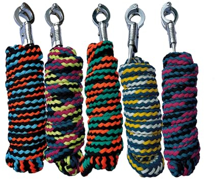 Brama-West Überraschungsbox Führstricke 5 Stück - für Pferde, Ponys, Shetty - Anbindestrick mit Panikhaken - Länge 2m - Bunte Farbmischung