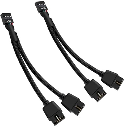RUIZHI 2 cables de extensión USB 2.0 de 9 pines hembra a doble enchufe de 9 pines, nailon trenzado, para placa base interna de computadora (negro)