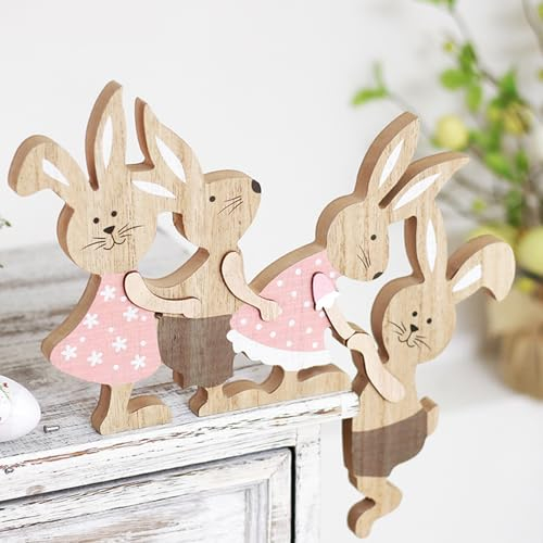 ACAREY Osterdeko Türdekoratione Holz Ostern Deko Türrahmen Dekoration, Lustige Osterhasen Deko, Holz Kaninchen Ostern Tür Eckdeko Oster Hase Figure Für Frühlingsdeko, Rahmen Eckdeko,Tisch Deko (B)