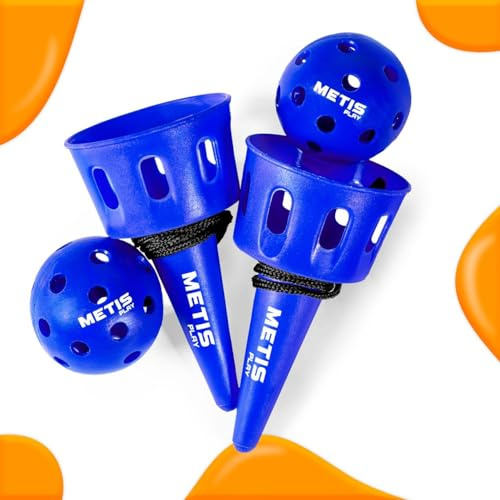 METIS Play Cup and Ball Game [1 or 4 Pcs] – Develop Hand Eye Coordination | 4 Vibrant Colour Options – Ideal for All Ages (Blue, Pack of 1)