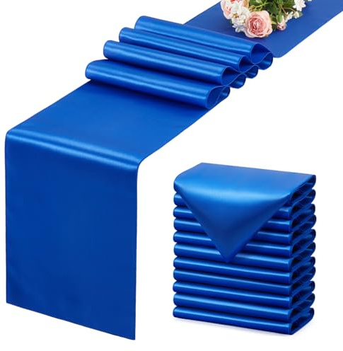 12 Pack Royal Blue Satin Table Runner 12x108 Inches Long, Silk-Like Smooth Table Decor for Wedding Prom Event Party