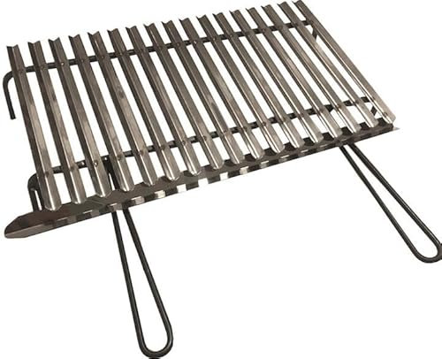 Graticola in acciaio inox, griglia per barbecue con sistema recupera grassi con piedini in ferro (60x35 cm)