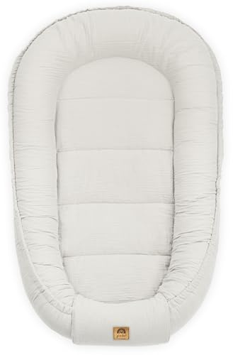 PIMKO Nido per Neonato Riduttore lettino per neonati Culla 60 x 90 cm mussola di cotone, colore: bianco