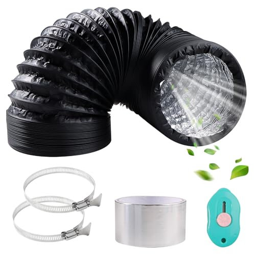URHRHU Ø150mm Alurohr Flex-Schlauch Abluftrohr 2m Flexibel PVC Alurohr Schlauch mit 2 Schlauchschelle Edelstahl Schwarz Abluftschlauch für Abluftventilator Trockner