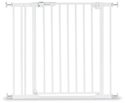 hauck Clear Step Autoclose 2 + 9cm Verlängerung, Weiß - Kinderschutzgitter Hundegitter Verstellbare Breite 84-89cm, 77cm Hoch, Selbstschließend, Flacher Einstieg, Einhand Öffnung, ohne Bohren
