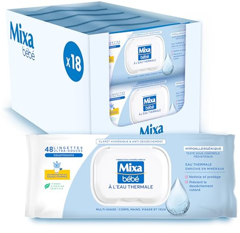 Mixa Baby Thermal Water Wipes - Pack of 18 x 48 Wipes