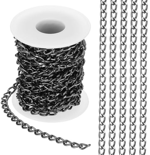 PATIKIL 16,4 fot aluminium pansarkedjor vridna länkar, 9 x 6 mm pansarkedja spole smycken tillverkning kedjor hantverkskedja för halsband armband örhänge, svart